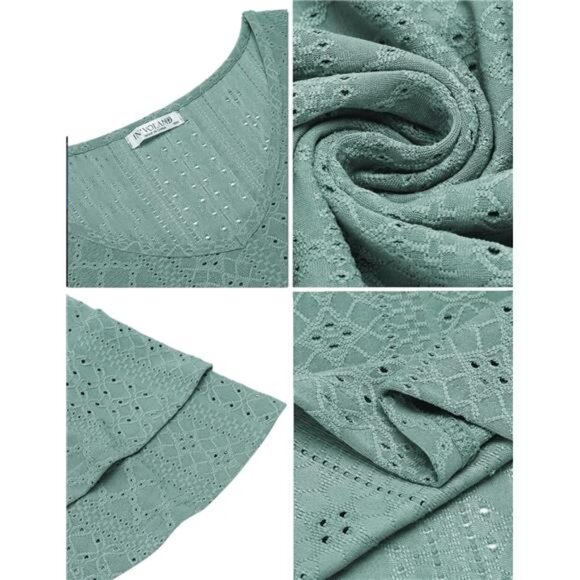 Womens Plus Size T Shirt V Neck Loose Fit Ruffle Sleeve Summer Hollow Casual Top - Picture 5 of 7